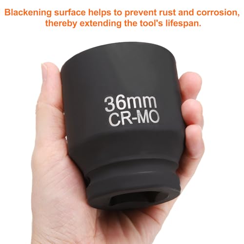 HARFINGTON 4 Point Square Socket 1" Drive 36mm Metric Square Impact Socket CR-MO Blackening Standard Wheel Sleeve Pneumatic Sleeve Tool for Auto Repair Mechanical Maintenance Home Use - size: 1"/36mm