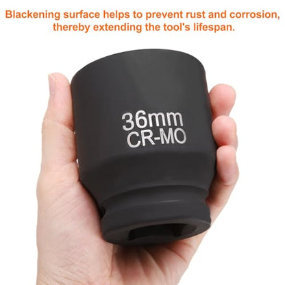 HARFINGTON 4 Point Square Socket 1" Drive 36mm Metric Square Impact Socket CR-MO Blackening Standard Wheel Sleeve Pneumatic Sleeve Tool for Auto Repair Mechanical Maintenance Home Use - size: 1"/36mm