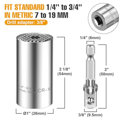 Spurtar 4Pcs Universal Socket Set (11-32mm 7-19mm) for Unscrew Any Bolt | Multi-Function Universal Socket Tool with 3/8" 1/2" Power Drill Adapters Birthday Gift for Dad, Husband, Man, Handyman