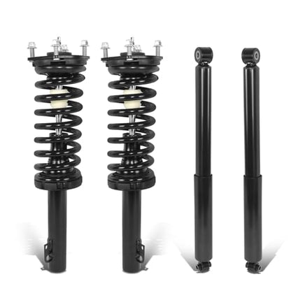 Auto Dynasty Pair of Front Coil Spring Shock Strut Mount Assembly and Rear Struts Shock Absorber Compatible with Jeep Commander Grand Cherokee 2005-2010, Matte Black Powdercoat