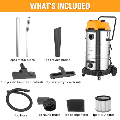Hoteche 20 Gallon Wet Dry Vacuum Cleaner, Industrial Shop Vac with 5-Piece Accessories, Dual-Motor, Metal Tank, for Garage, Workshop, Basement Flood Cleanup - size: 20Gal