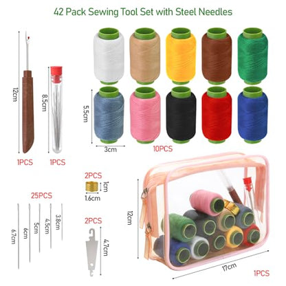 Zarique 42 Pack Sewing Tool Set with Steel Needles, Thread, Thimbles & More - Complete Portable Hand Repair Tool Set for DIY Crafting, Embroidery & Quick Fixes