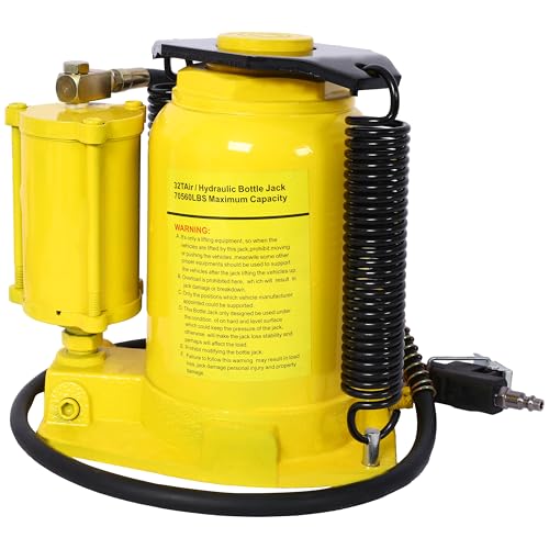 Pneumatic Air Hydraulic Bottle Jack, 32 Ton/64,000 LBS All Welded Bottle Jack, 10.4-16.3 inch Lifting Range, with Manual Hand Pump & Handle,Heavy Duty Auto Truck Travel Trailer Repair Lift - color: Blue, size: 32Ton