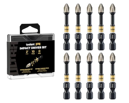 toolant Phillips Impact Screwdriver Bit Set 2 Inch PH2, 10 Pack Magnetic Anti Slip CNC Machined Tips Impact Steel X2 Driver Bit Set for Impact Driver - color: 10 Pack, size: 2in, PH2
