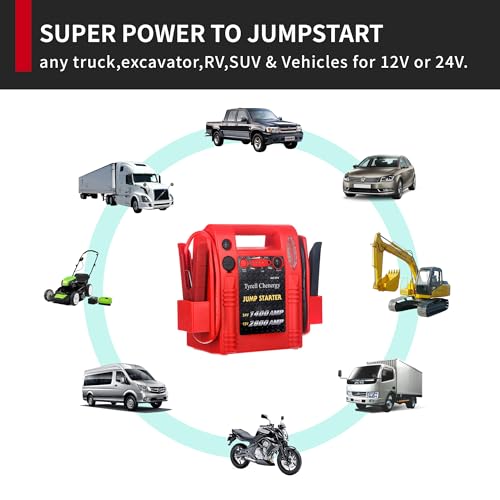 12V/24V Jump Starter,2800/1400 Peak Amp,Truck Battery Booster Pack, and Pure Copper Jumper Cables,Heavy Duty Jump Box Includes Dual USB and DC Ports Power,Car Battery Jump Starter - style: HH974