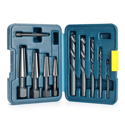 Bolt Extractor Kit, 10PC Screw Extractor & Left Hand Drill Bit | HSS M2 Steel Drill Bits, Reverse Drill Bit & Bolt Extractor, Removes Stripped, Broken Screws, Removes Bolts & Nuts