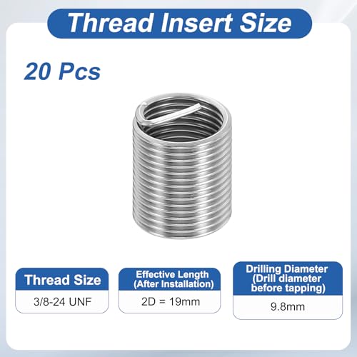 PATIKIL Wire Thread Inserts 3/8-24 UNF 2D 19mm, 20Pcs 304 Stainless Steel Helical Coiled Wire Screw Threaded Sleeve Sheath for Mechanical Equipment Automotive Repairs - size: 3/8-24 UNF, 19mm