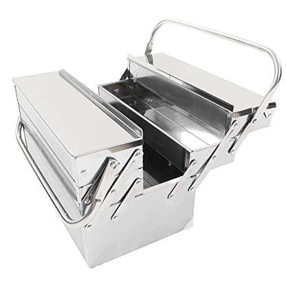 Cantilever Tool Box - Metal Folding Portable Auto Maintenance Storage Organizer with Stainless Steel 3 Layers and 5 Trays - size: 350