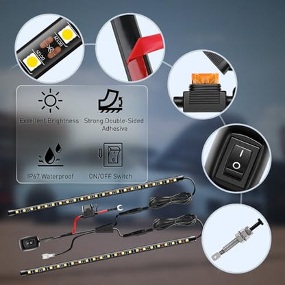 Nilight 2pcs Under Hood Light Strip 42LED Waterproof Underhood Work Light with On/Off Switch Blade Fuse Engine Bay Repair Light White 12V for Car Truck SUV - size: 15.7 inch 2 pieces