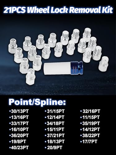 21 pcs Wheel Lock for BMW, Mini Series Anti-Theft Removal Kit | With Socket Adapter Anti-rust 1/2 inch (12.7mm) Wheel Lock Lug Nut BMW Automotive Screw Remover Key Socket Tool Set