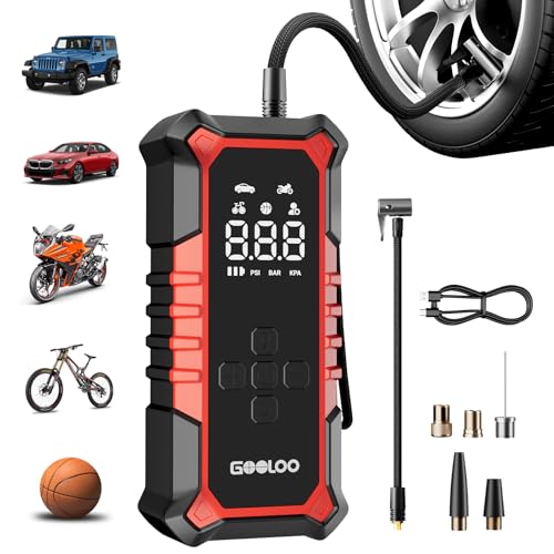 GOOLOO A6 Gear 160 PSI & 7500mAh Tire Inflator Portable Air Compressor | Cordless Tire Inflator with Digital Pressure Gauge ＆ LED Light - 3X Faster Air Pump for Car Tires, Bike, Balls, Auto Shut-Off - color: Red