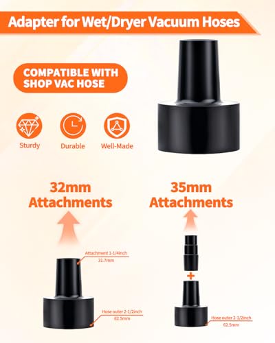 5 PCS Vacuum Hose Adapter Kit, Universal Shop Vac Vacuum Hose Adapter, 2-1/2'' to 1-1/4'', 1-1/4'' to 1-3/8'' to 1-1/2'', 1-3/8'' to 1-1/4'', 32mm to 35mm, 32mm to 38mm, 32mm to 45mm for Wet Dry Shop
