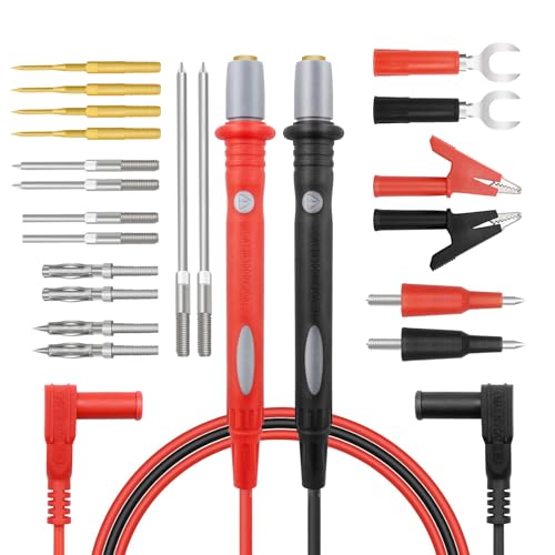 22-Piece Multimeter Test Lead Kit, Back Probe Test Leads,Multimeter Probes,Test Leads with Alligator Clips, Replaceable Gold-Plated Probes,Soft Silicone Wire ，for Digital Multi Tester