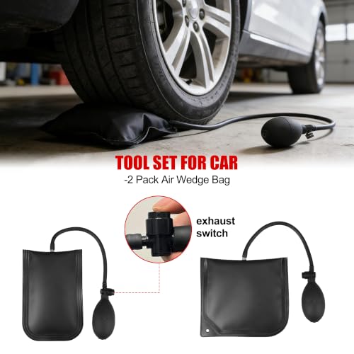 26PCS Car Tool Kit with Long Reach J-Hook, Telescoping Magnetic Pickup Tool with Light, Trim Removal, Air Wedge Bag for Minor Repairs of Car, Home etc.