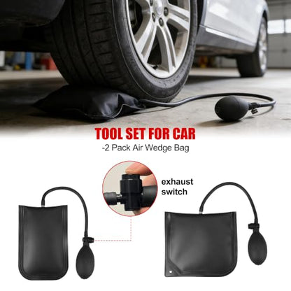 26PCS Car Tool Kit with Long Reach J-Hook, Telescoping Magnetic Pickup Tool with Light, Trim Removal, Air Wedge Bag for Minor Repairs of Car, Home etc.