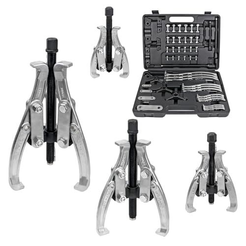 CARVALAX Gear Puller Set, Reversible 2 & 3-Jaw Puller Set, CR-V Steel 3" 4" 6" 8" Bearing Puller Kit (24pc) for Gear, Bearing, Pulley and Flywheel, Puller Tool with Black Carry Box - size: 3" 4" 6" 8"