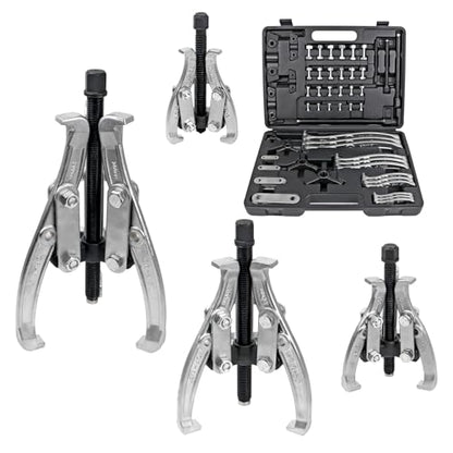 CARVALAX Gear Puller Set, Reversible 2 & 3-Jaw Puller Set, CR-V Steel 3" 4" 6" 8" Bearing Puller Kit (24pc) for Gear, Bearing, Pulley and Flywheel, Puller Tool with Black Carry Box - size: 3" 4" 6" 8"