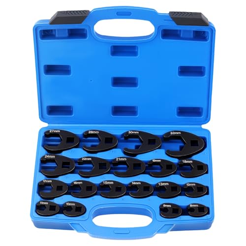 maXpeedingrods Crows Foot Wrench Set 1/2" and 3/8” Drive Flare Nut Crowfoot Set, 19 Pcs 8-32 mm 6 Point Crows Feet Wrenches, Large & Small Metric Flare Nut Tool Kit for Nut Removal and More