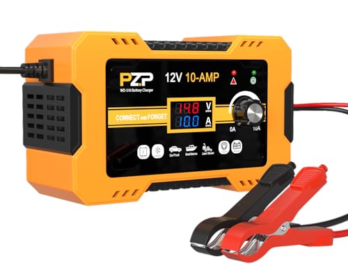 12V Automatic Car Battery Charger, 0-10A Arbitrarily Adjustable Smart Trickle Charger, Auto Desulfator with Battery Repair, Battery Maintainer with Winter Mode for AGM, Gel, Deep Cycle, Lead-Acid - color: Persimmon