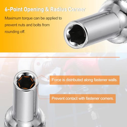 HARFINGTON Deep 6-Point Impact Socket 1/4" Drive 4mm Metric Socket 50mm (2") Long with 1/4" Hex Shank Adapter, CR-V Steel Socket Adapter Accessory Tool Set Kit for Hex Bolts Nuts - size: 4mm x 50mm