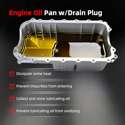 Oil Pan w/Drain Plug, Engine Oil Pan for Honda Civic 2001-2005 | for Honda Civic EX/GX/HX/EX Special Edition 2001-2005, L4 1.7L, 264-486, 264486, HOP30A, 11200-PLE-000, 11200PLE000 - size: for Civic EX/GX/HX/EX 2001-2005 L4 1.7L