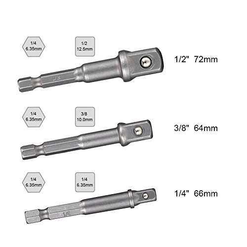 Impact Socket Adapter Set for Drill - 1/4 3/8 1/2" Impact Grade Driver Bit Set Extension Bit with Holder Ratchet Wrench Nut Hex Drive Adapter - color: 3*grey