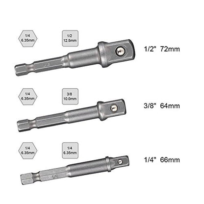 Impact Socket Adapter Set for Drill - 1/4 3/8 1/2" Impact Grade Driver Bit Set Extension Bit with Holder Ratchet Wrench Nut Hex Drive Adapter - color: 3*grey