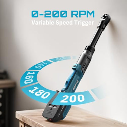 Extended Cordless Electric Ratchet Wrench: 66 Ft-lbs Power Ratchet Wrench 3/8", Brushless Motor, Variable Speed Trigger, 2 Pack 21V Batteries & Charger, 8 Sockets, 1/4"& 1/2" Adapter, 3" Extension Bar - size: 3/8 inch Extended