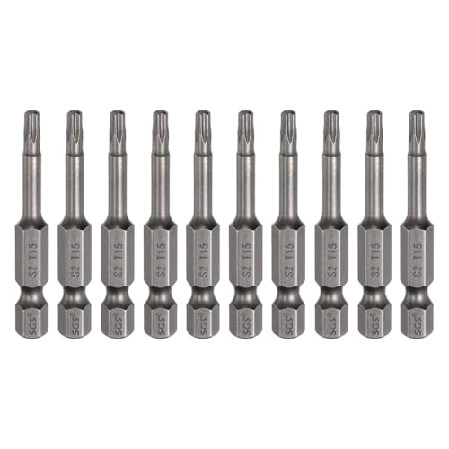 HARFINGTON 10pcs T15 Torx Head Screwdriver Bit 1/4" Hex Shank 2" (50mm) Long Magnetic No Hole Tip Tamper Proof 6 Point Star Screw Driver Drill Bits S2 Steel Industrial Power Screwdrivers - size: T15 x 2"