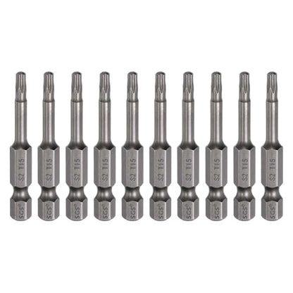 HARFINGTON 10pcs T15 Torx Head Screwdriver Bit 1/4" Hex Shank 2" (50mm) Long Magnetic No Hole Tip Tamper Proof 6 Point Star Screw Driver Drill Bits S2 Steel Industrial Power Screwdrivers - size: T15 x 2"