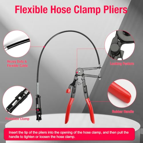 BETOOLL Hose Clamp Pliers 16PCS, Hose Clamp Removal Tool Kit with Long Reach & Flexible Wire Tools for Radiator, Heater, Coolant & Water Hoses - color: Red
