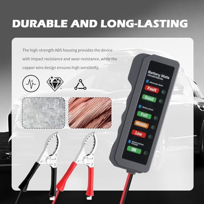 12V Battery and Alternator Tester Automotive,Easy to Use Car Battery Tester with LED Indication,Analyzer to Check Car Batteries Load Testers for SUVs,Trucks,Motorcycles