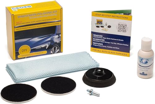 GLASS POLISH Complete Windshield Restoration Bundle, Set of DIY Polishing Kit and Repair Kit for Chips, Cracks, Fine Scratches, and Glass Clarity Restoration