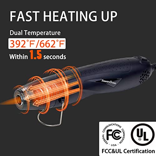 Mini Heat Gun + Reflector Nozzles Kit 350W Fast Heat Hot Air Gun Overload Protection 2 Temp Setting 392°F-662°F & 6.6Ft Long Cable for Craft Shrink WrappingTubing Stripping Paint