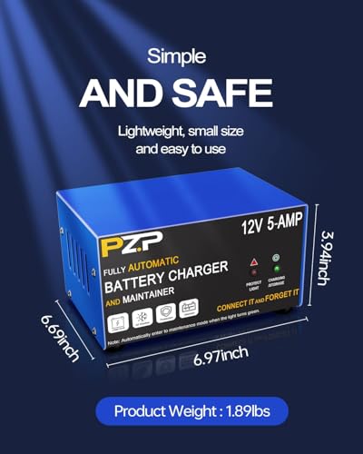 Automatic Car Battery Charger–12V 0-5A Adjustable Smart Trickle Charger with Battery Repair,Automatic Desulfation,Temperature Compensation Functions,Suitable for AGM,Gel,Deep Cycle,Lead-Acid Batteries