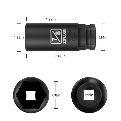 7/8" Socket 1/2" Drive Deep 6 Pt CR-MO SAE Impact Socket for Axle Shaft Nut Removal - size: 7/8"in., style: 1/2" Drive Deep
