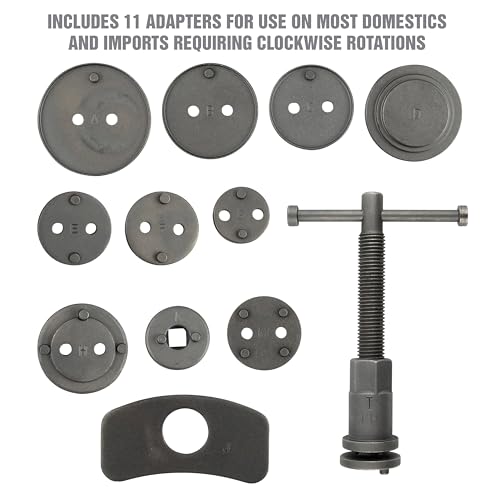 OEMTOOLS Disc Brake Tool Set for Front/Rear Brake Pistons with 11 Adapters | Brake Piston Tool Set, 11 Adapters Included for Use with Most Cars, Forces or Rotates Pistons into Calipers - size: 11 Piece