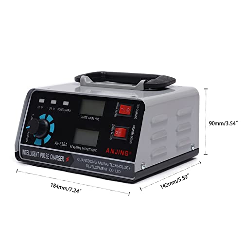 12V/24V Lithium Lead Acid Battery Charger with LCD Display, Intelligent Battery Maintainer Trickle Charge for Car, Motorcycle, Van