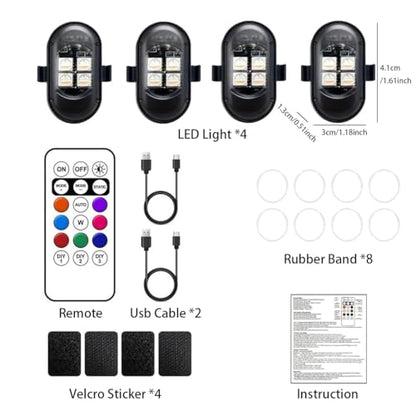 Upgraded 4PCS Mini Car Wireless LED Strobe Lights with Remote Control Wireless LED Lights for Car Motorcycle Bicycle Bike USB Rechargeable 8-Color Car Ambient Lighting Car Led Lights Interior