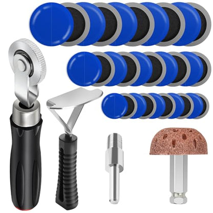 30+3PCS Tire Patch Roller Kit, Tire Repair Tool for Car Grinding, Repair Buffing Wheel/Inner Liner Scraper/ 30PCS Wheel Patches(32/42/ 58mm)