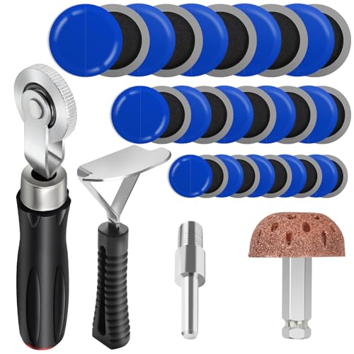 30+3PCS Tire Patch Roller Kit, Tire Repair Tool for Car Grinding, Repair Buffing Wheel/Inner Liner Scraper/ 30PCS Wheel Patches(32/42/ 58mm)