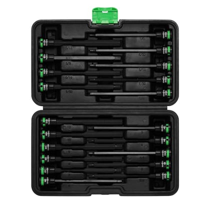 EMENTOL 3/8-Inch Drive Allen Hex Bit Socket Set, 20PCS Extra Long, SAE & Metric (3mm - 12mm, 1/8"-7/16"), CR-V, S2 Alloy Steel Bit - size: Hex Bit 3mm - 12mm & 1/8"-7/16"