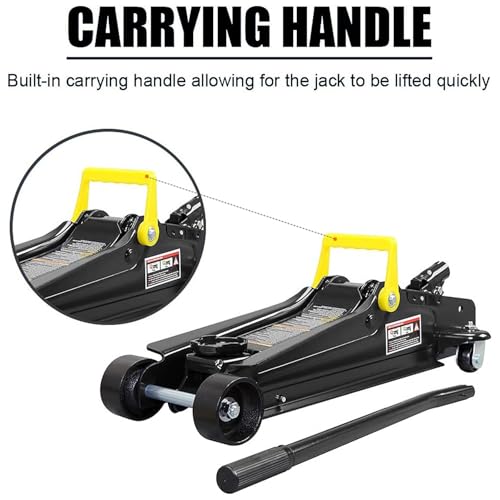 2.5 Ton (5,000 lbs) Low Profile Heavy Duty Steel Hydraulic Floor Jack with Single Piston Pump, Lifting Range 3-3/8" to 14-15/16", for Car, Light Truck and SUVs, Black - color: black