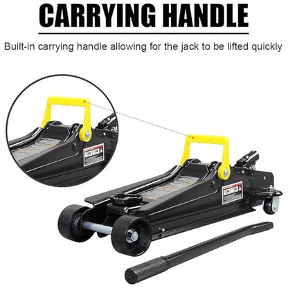 2.5 Ton (5,000 lbs) Low Profile Heavy Duty Steel Hydraulic Floor Jack with Single Piston Pump, Lifting Range 3-3/8" to 14-15/16", for Car, Light Truck and SUVs, Black - color: black