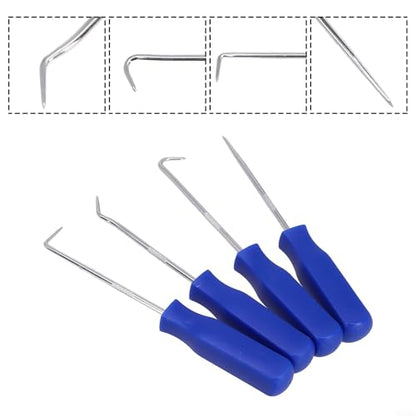 FABULETTA 4-Piece Car Pick and Hook Set for O-Ring Oil Seal Gasket Removal, Hardened Steel Shaft with Grip Handle, Straight 90 Degree Angled Tools for Auto Repair