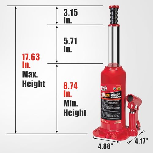BIG RED T90803B Torin Hydraulic Welded Bottle Jack, 8 Ton (16,000 lb) Capacity, Red - color: Red, size: 8 Ton