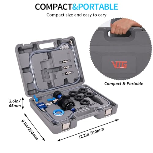 VTG VOGTEN Coolant Vacuum Refill Kit,15PCS Vacuum Coolant Fill Kit with Leak Detector,6 Adapters,Cooling System Vacuum Fill Tool with Dual-Movement Gauge,for Pressure Testing,Leak Detection