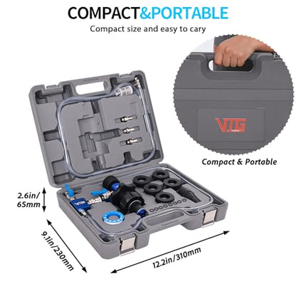 VTG VOGTEN Coolant Vacuum Refill Kit,15PCS Vacuum Coolant Fill Kit with Leak Detector,6 Adapters,Cooling System Vacuum Fill Tool with Dual-Movement Gauge,for Pressure Testing,Leak Detection