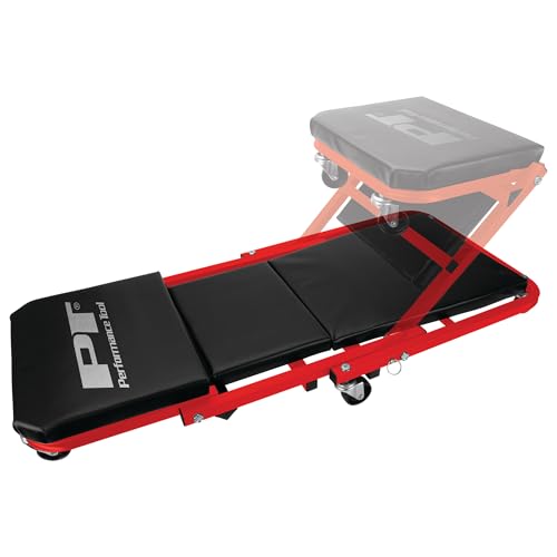 Performance Tool W85034 36-Inch Z-Frame Folding Automotive Creeper, All-in-One Adjustable Roller Garage Seat, Lay Down or Sit, 300 lbs. Capacity, Under Car Creeper, Padded with 6 Swivel Casters