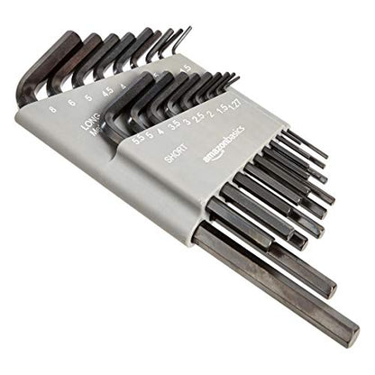 Amazon Basics 36-Piece Allen Wrench/Hex Key Set, SAE & Metric Sizes, Chrome Vanadium Steel with Long Arm, 2 Organized Storage Cases (Pack of 10) - size: 36-Piece (Pack of 10)
